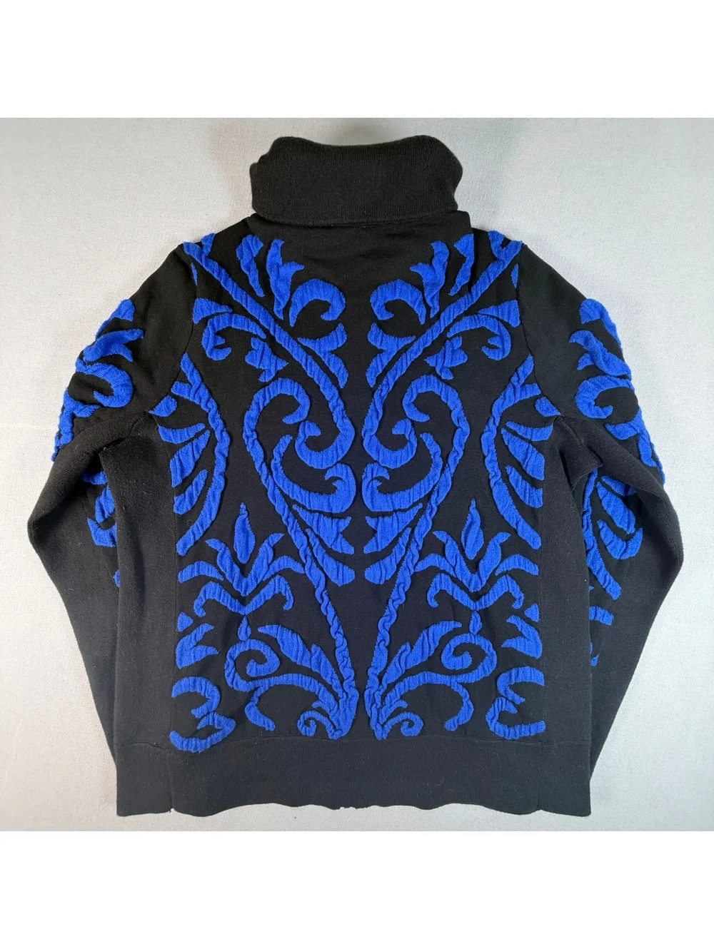 Chico’s Zenergy Damask Jacket Women's Size 1 M Black Blue Chenille Zip Sweater